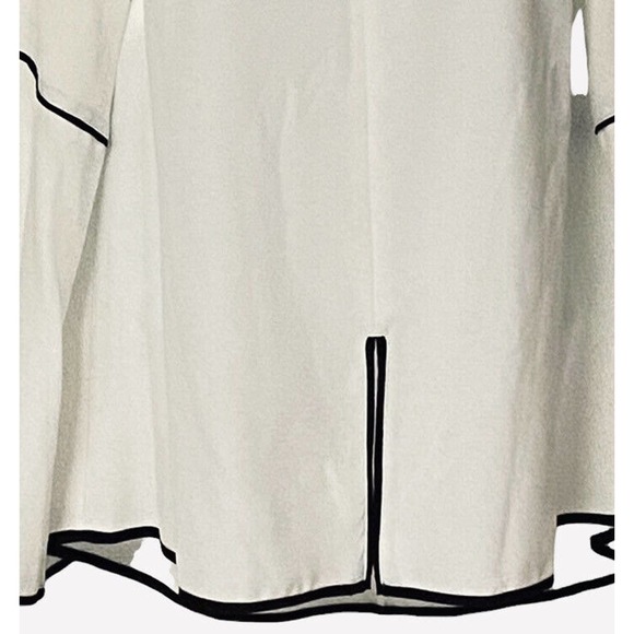 Monroe & Main Ivory Piped Blouse Split Hem Tunic V-Neck Office Career Casual Top - Picture 8 of 12